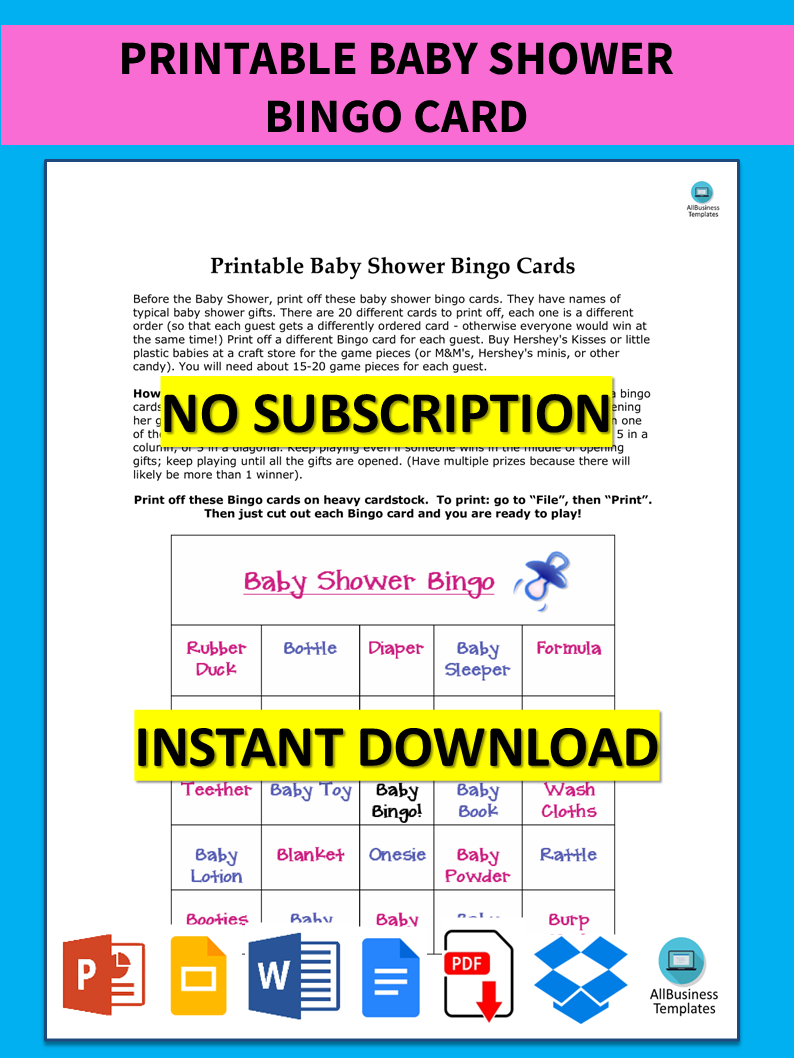 printable baby shower bingo card voorbeeld afbeelding 