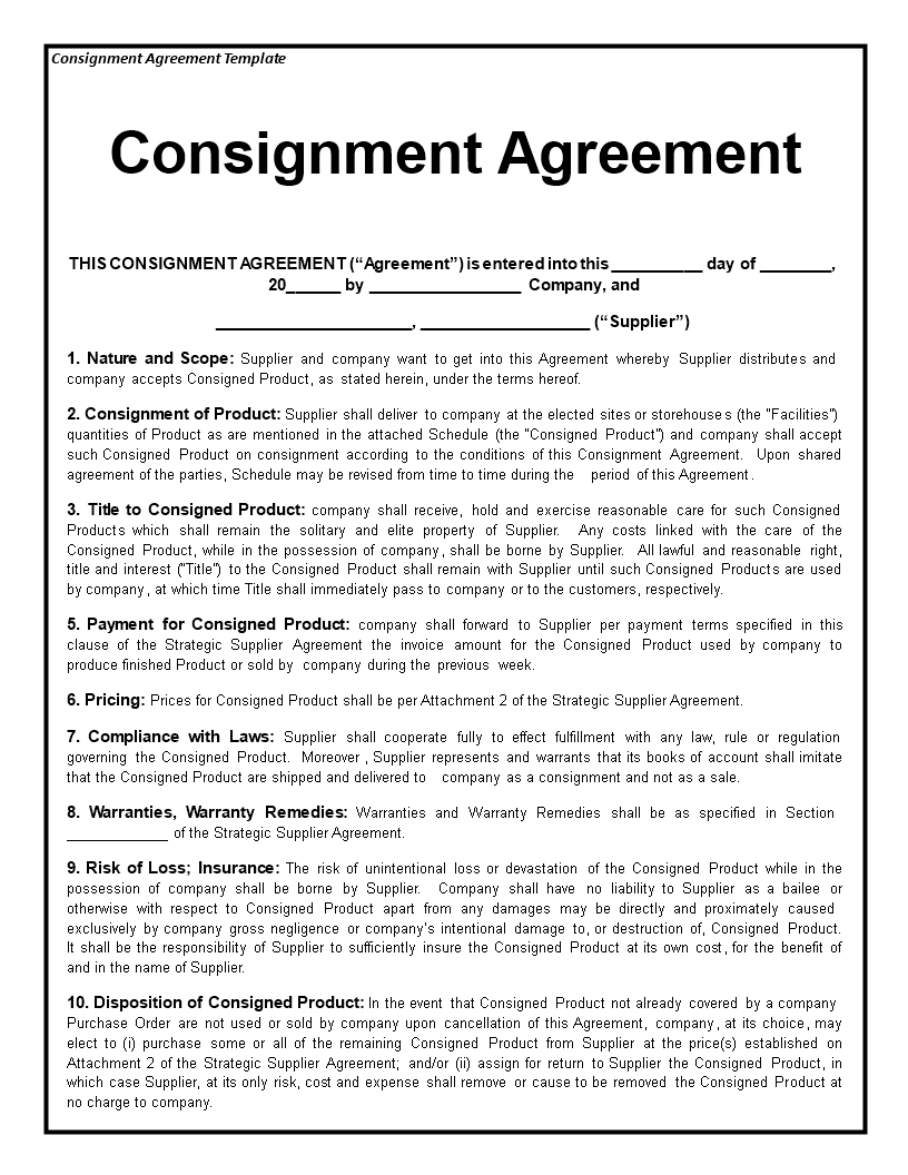 consignment agreement modèles