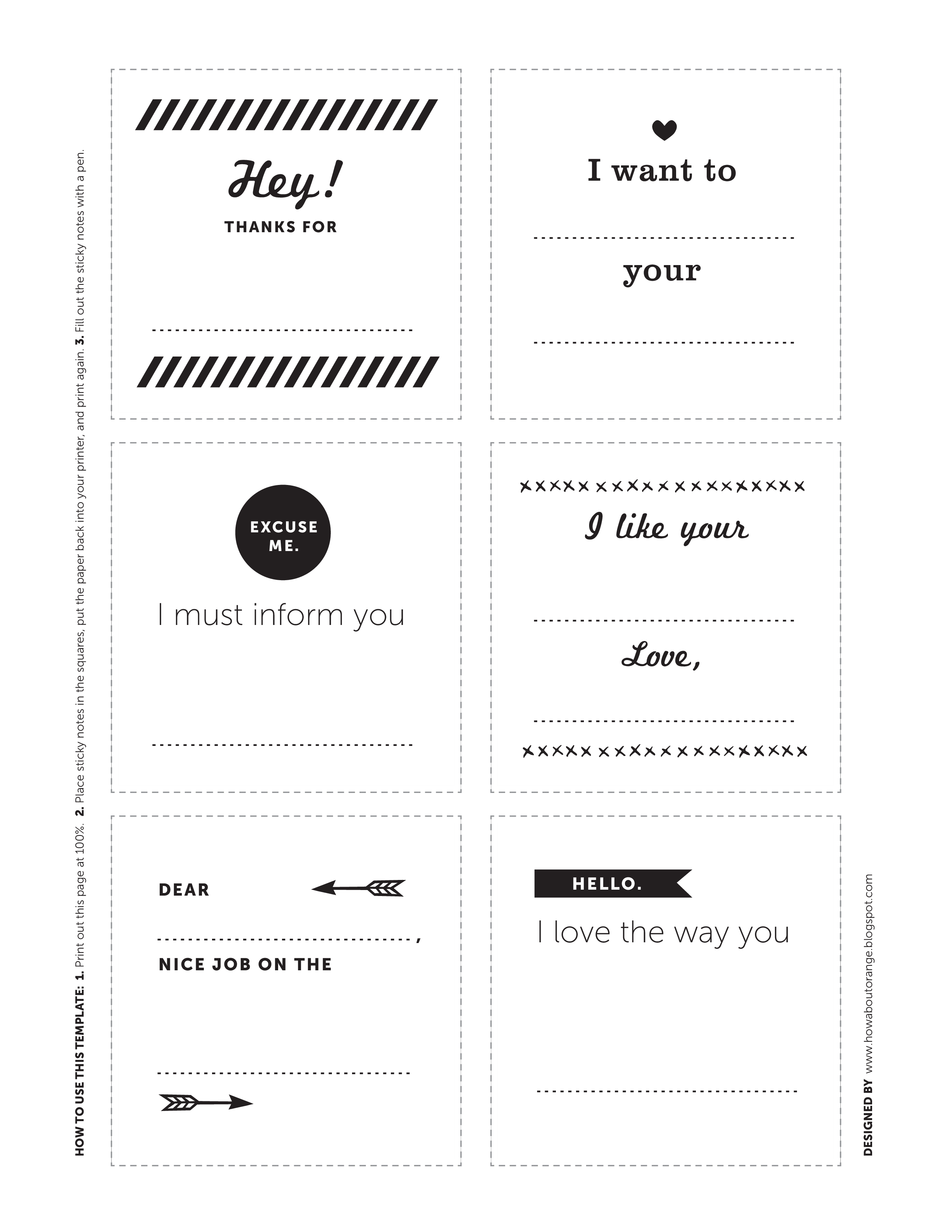 printable sticky notes template