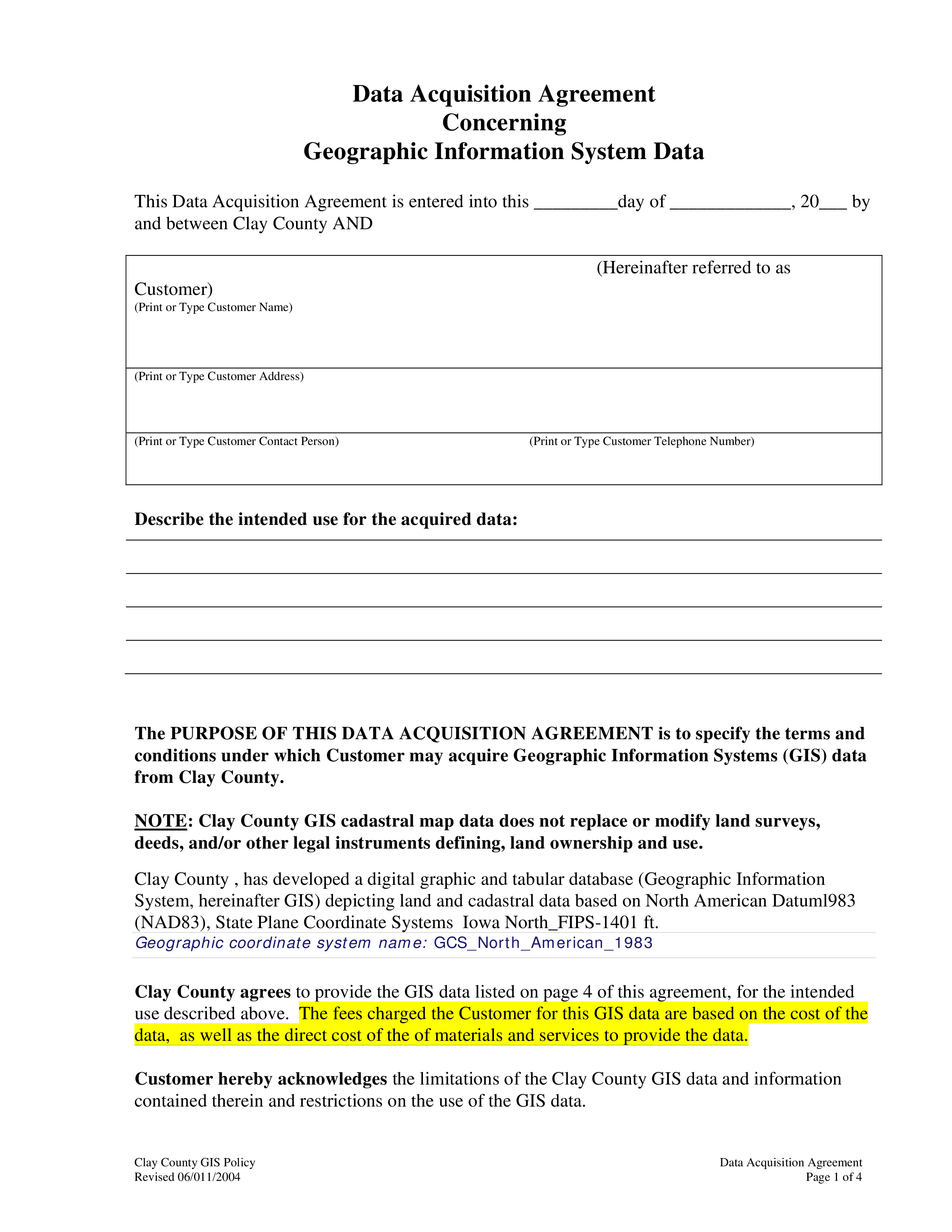 data acquisition agreement modèles