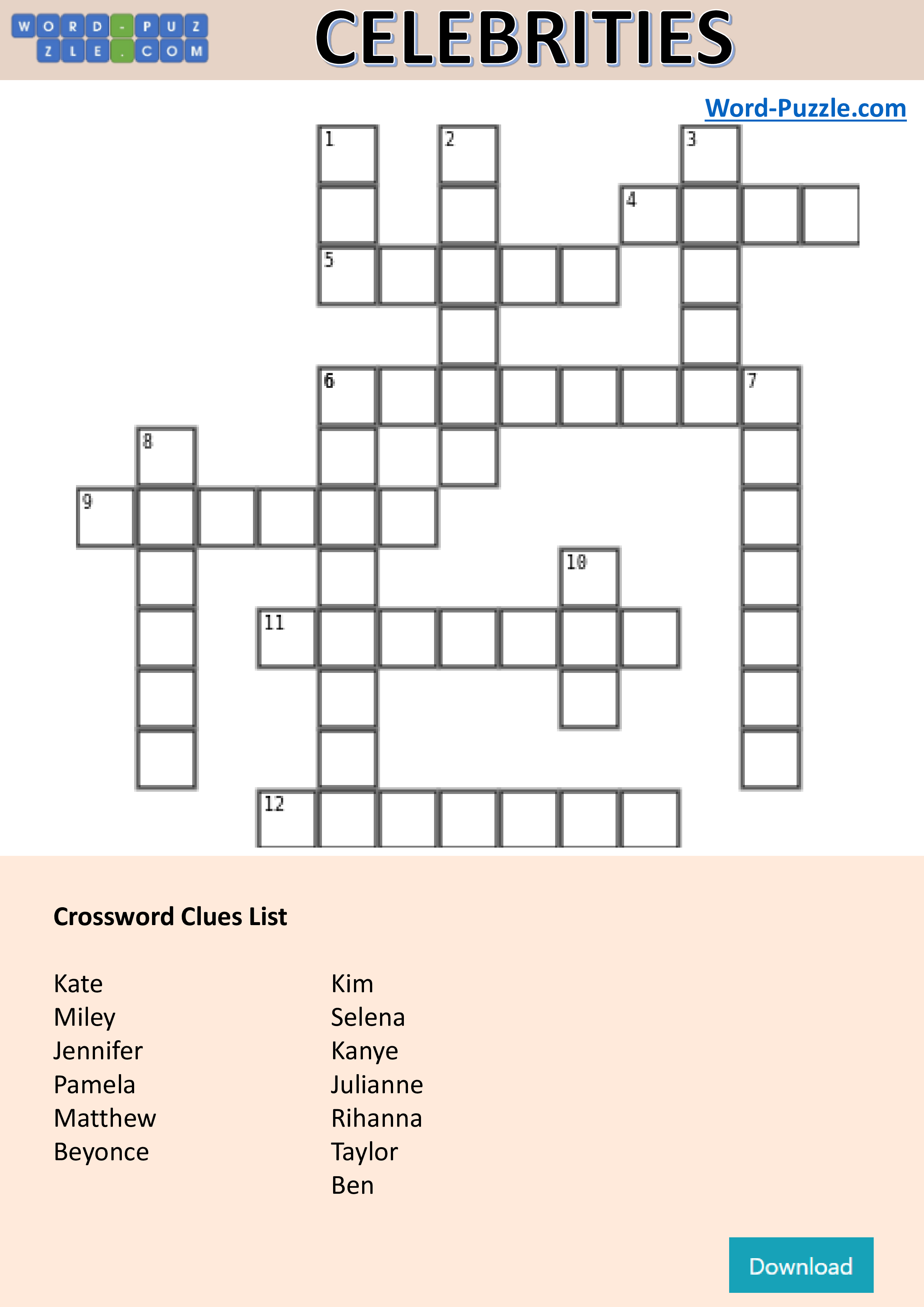 celebrity crossword puzzle modèles