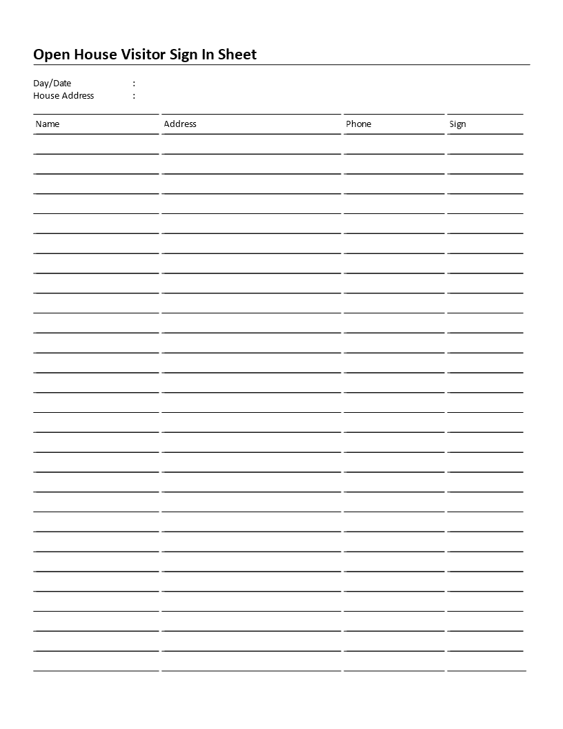 open house sign in sheet template