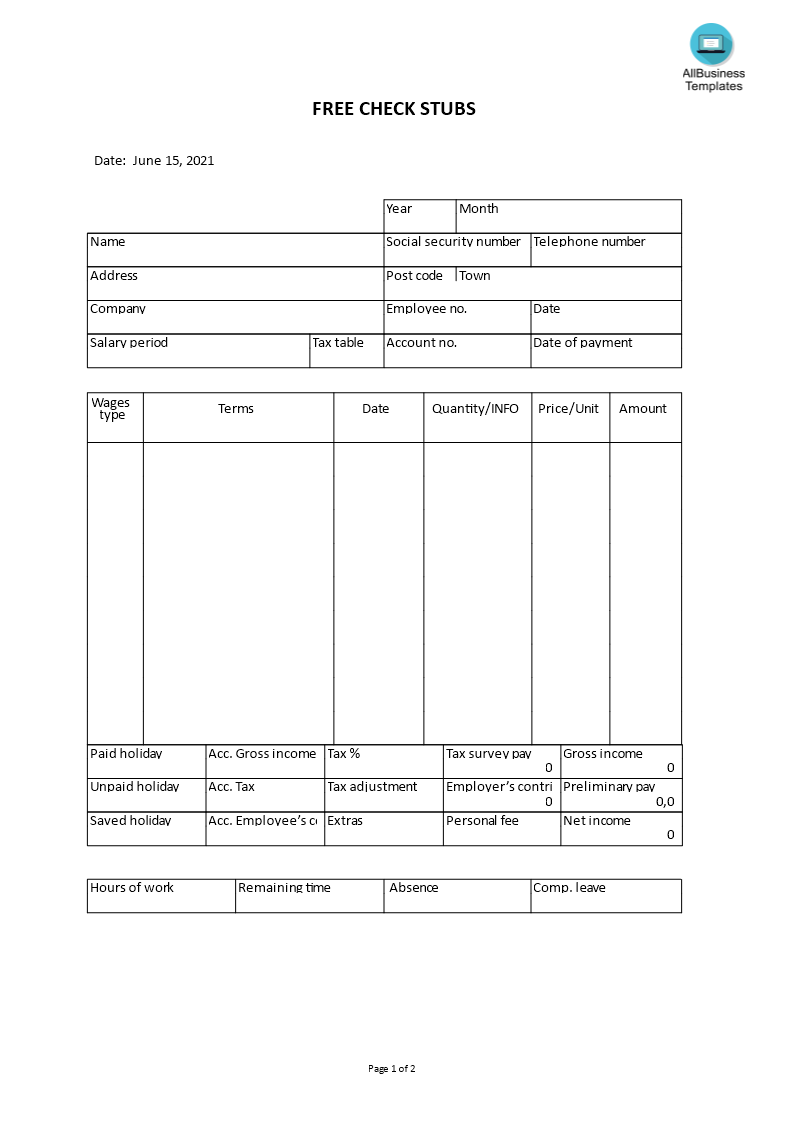 free check stubs template