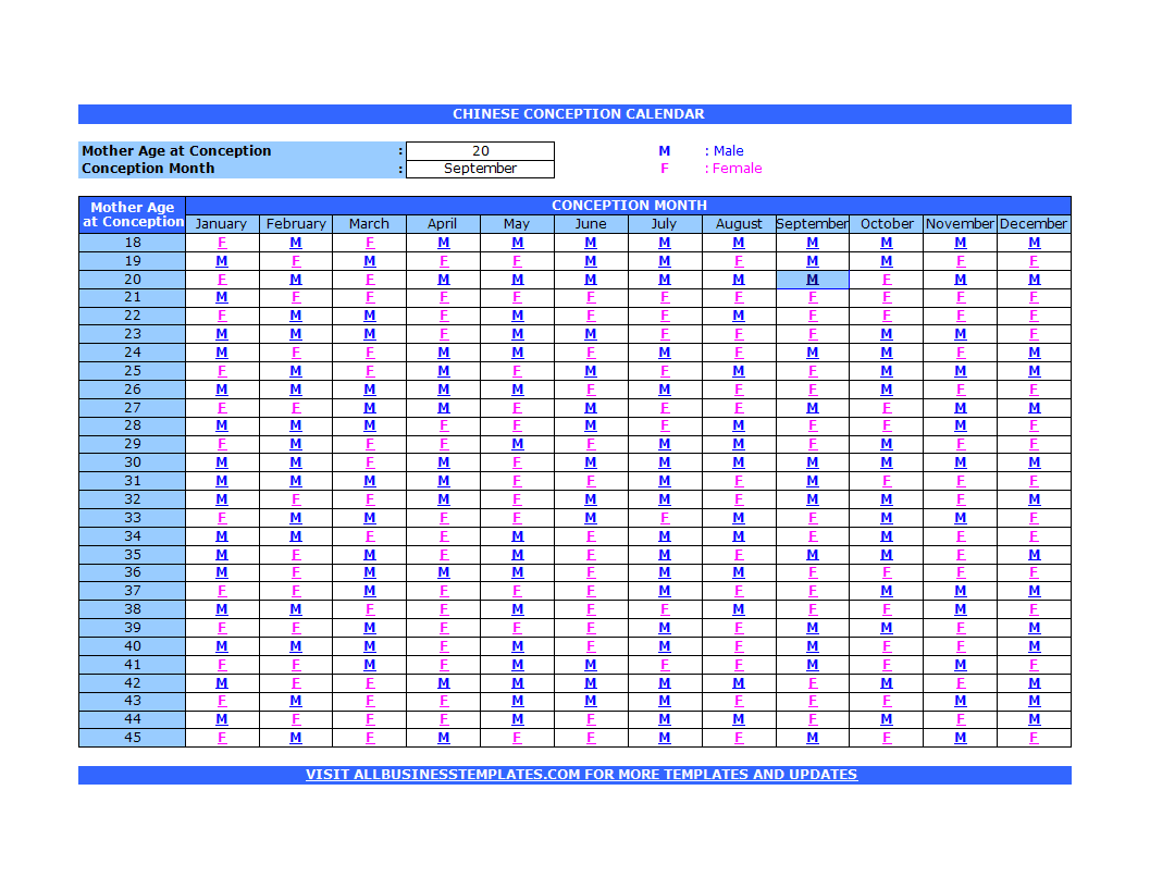 chinese conception calendar excel template