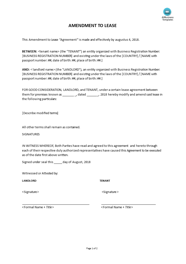 amendment to lease template