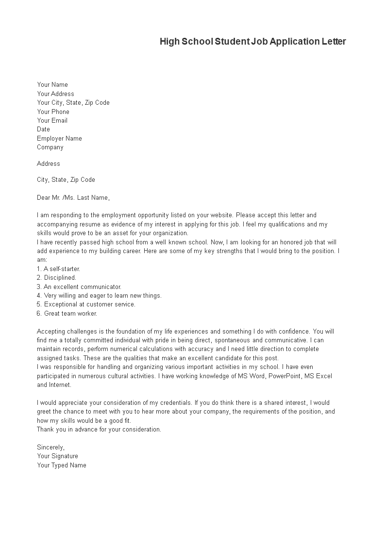 application letter in school job