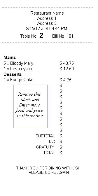 basic restaurant receipt template