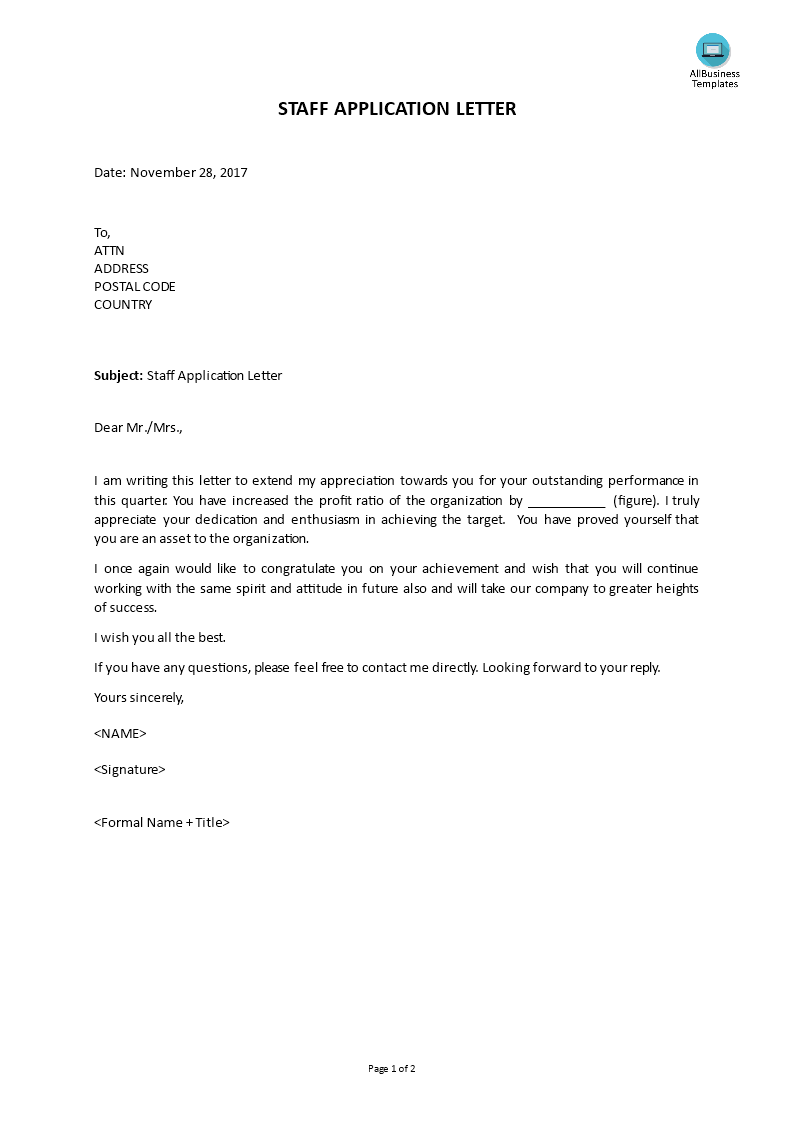 Staff Appreciation Letter Outstanding Performance Templates At 
