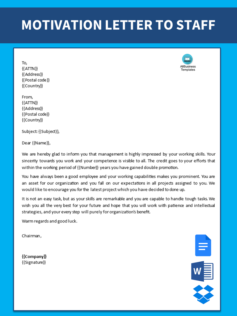 motivational letter to employees voorbeeld afbeelding 