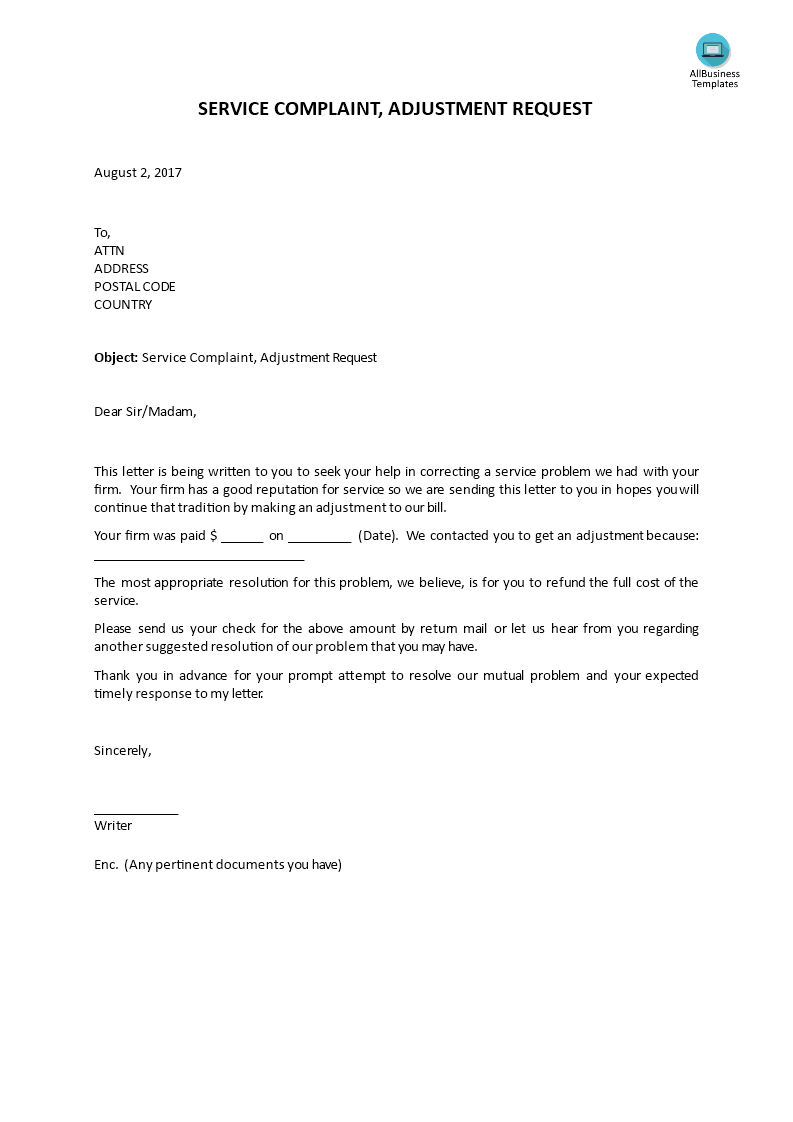 service complaint letter template voorbeeld afbeelding 