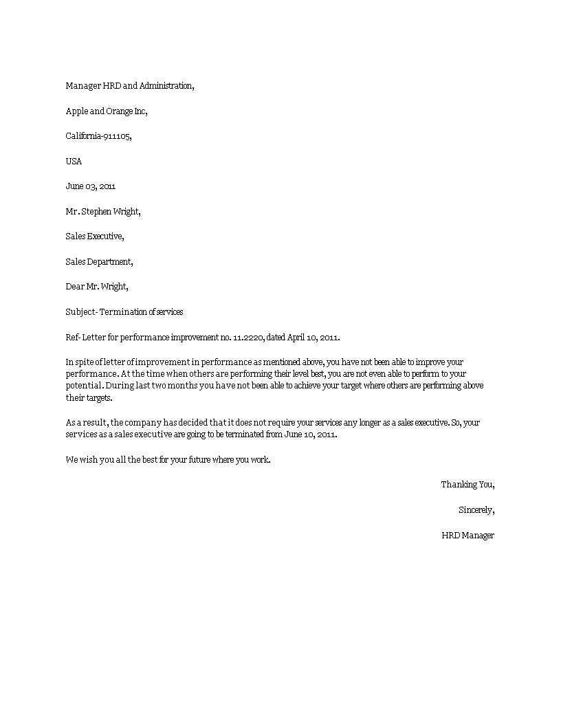 Employee Termination Letter example main image