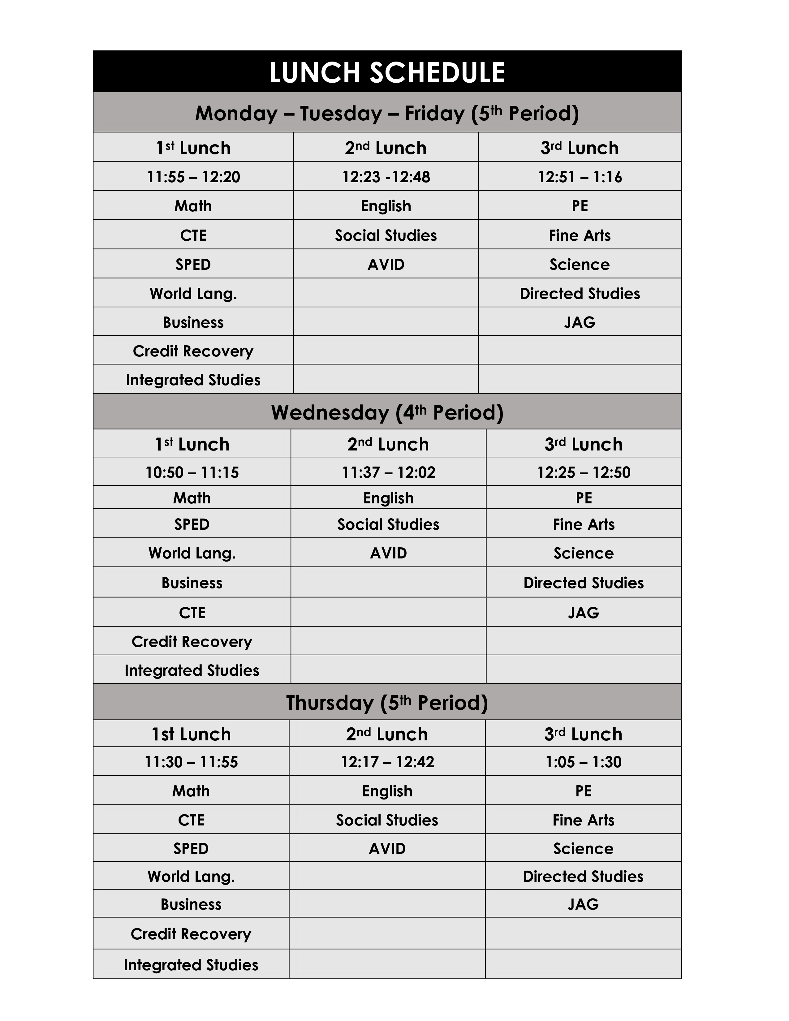Lunch Schedule Sample main image