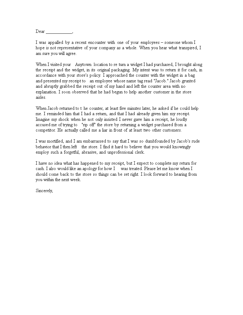 rude employee complaint letter modèles