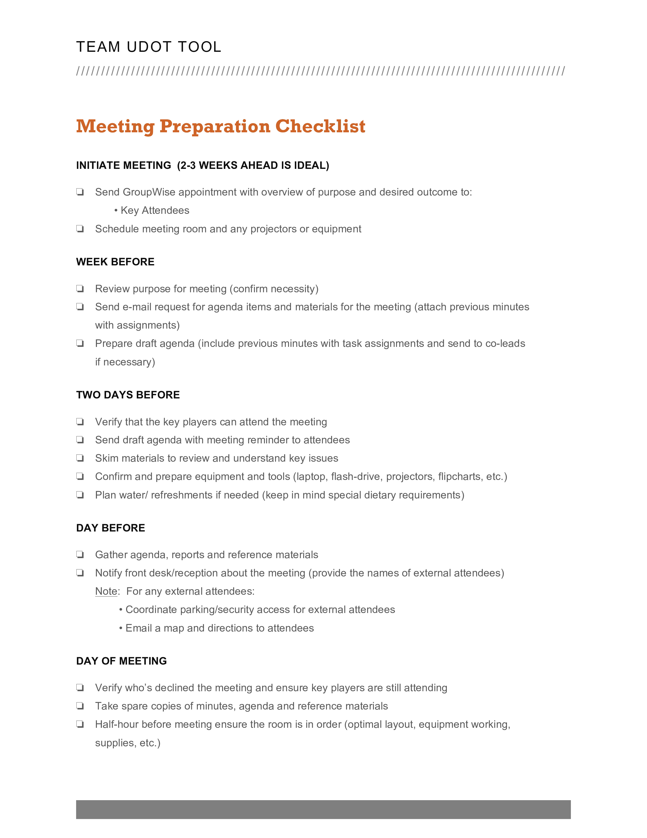 Meeting Preparation Checklist Templates At Allbusinesstemplates