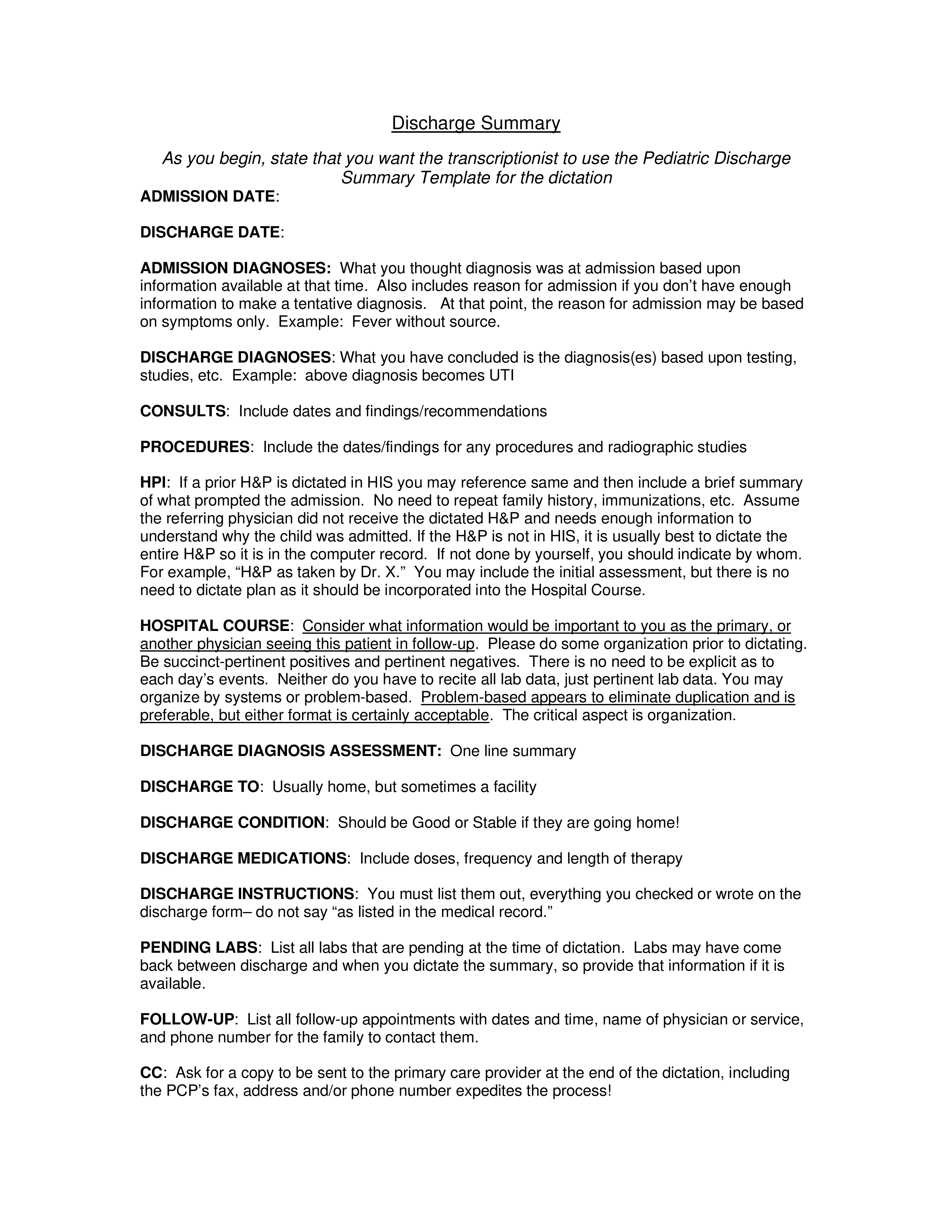 pediatric discharge summary Hauptschablonenbild