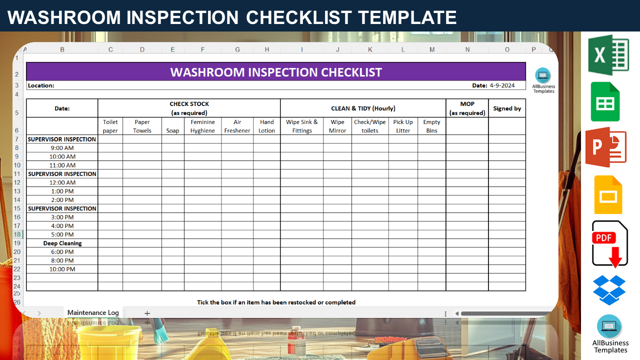 Toilet Cleaning Chart Format