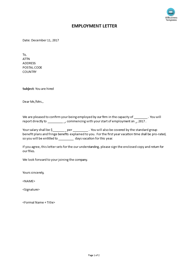 employment letter template