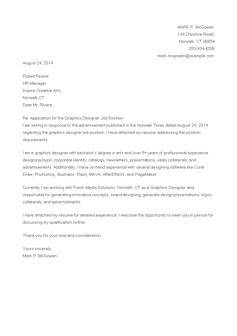 application letter graphic designer sample