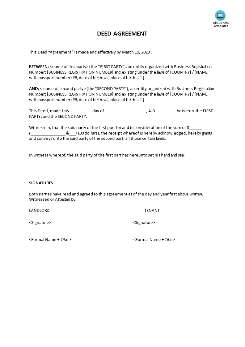 Deed | Templates at allbusinesstemplates.com