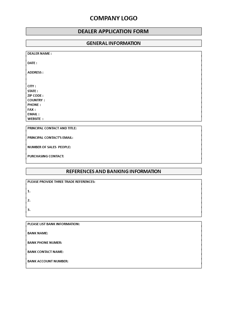 dealer application template template