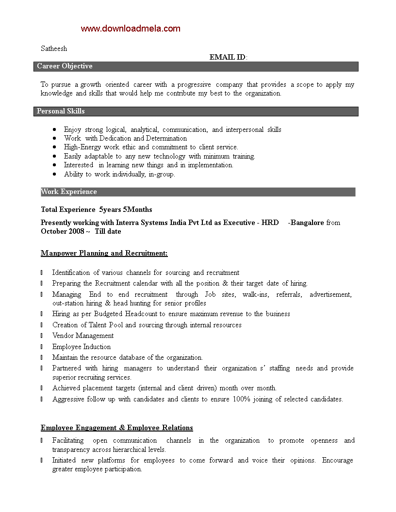 executive hrd resume sample template