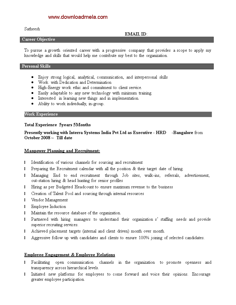 executive hrd resume sample modèles