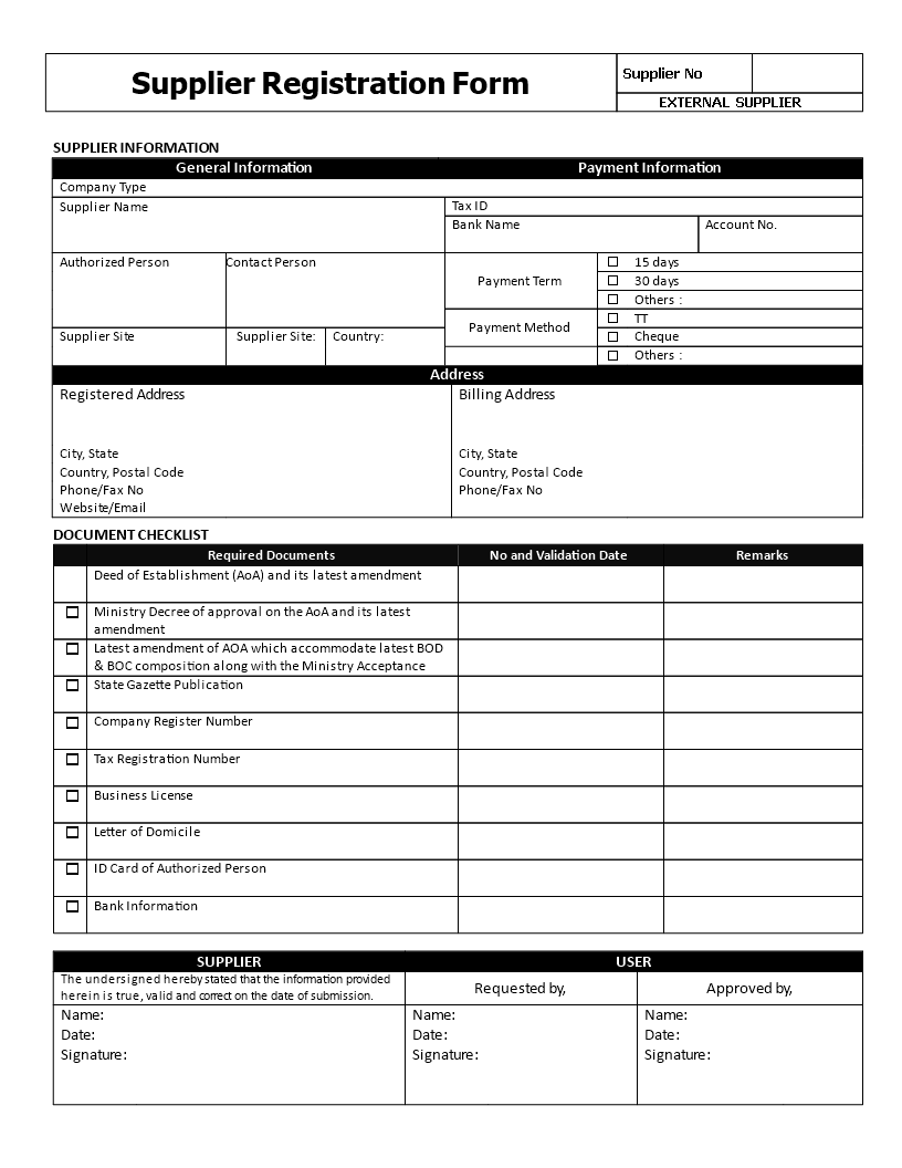 supplier application form Hauptschablonenbild