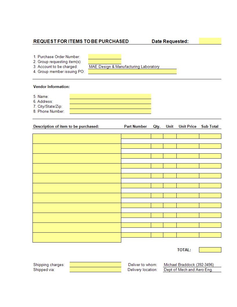 Purchase Order Excel Spreadsheet 模板