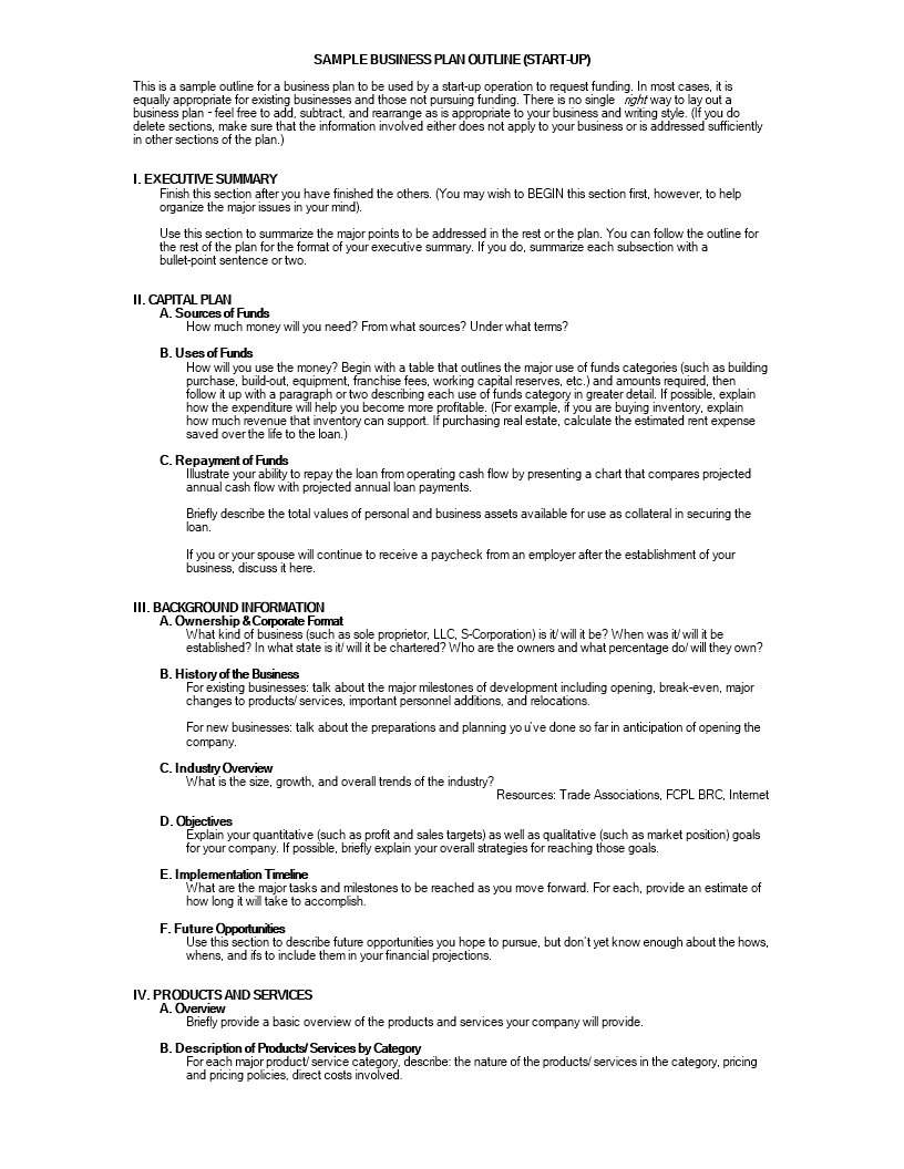 business plan outline in word modèles