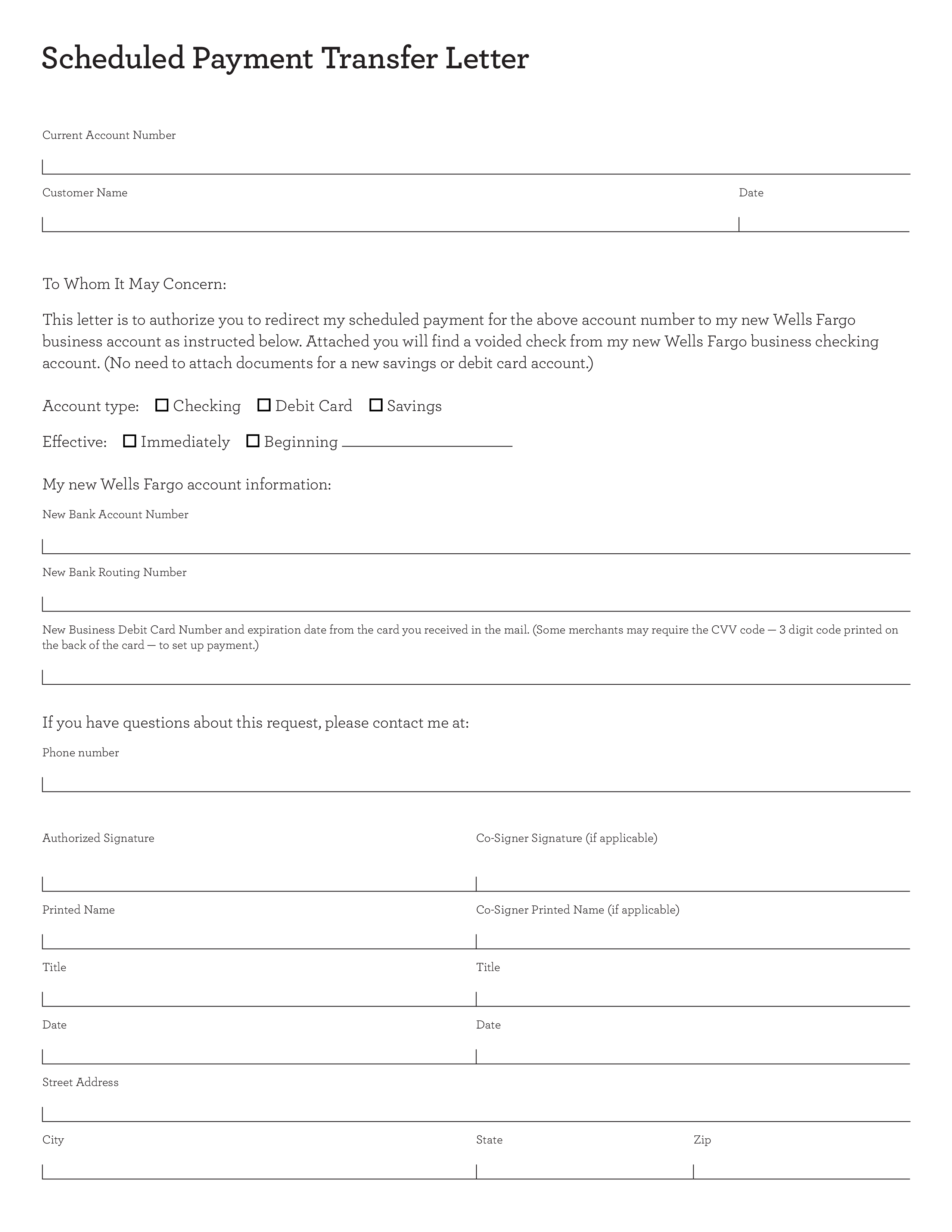 scheduled payment transfer letter template editable pdf Hauptschablonenbild