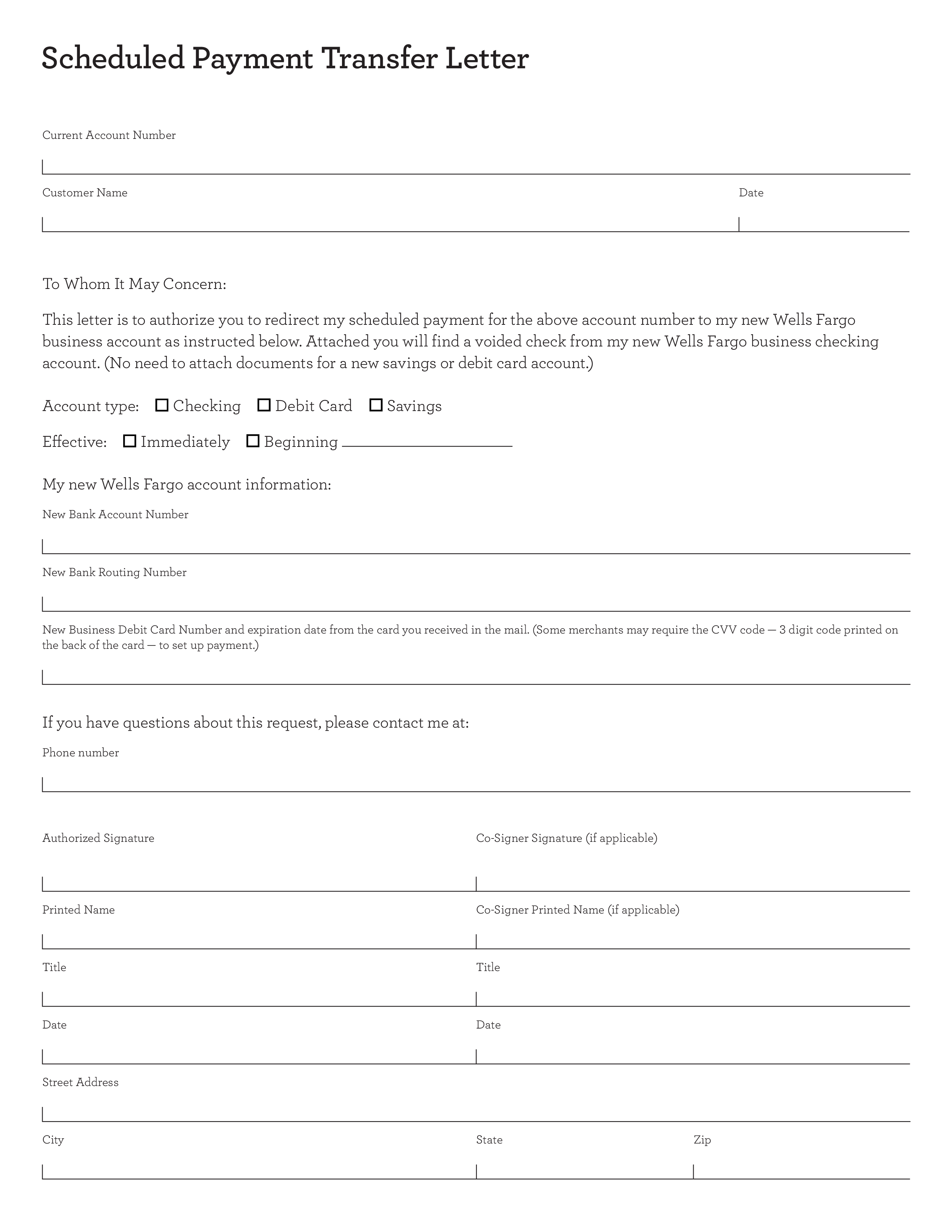 Scheduled Payment Transfer Letter Template Editable Pdf 模板