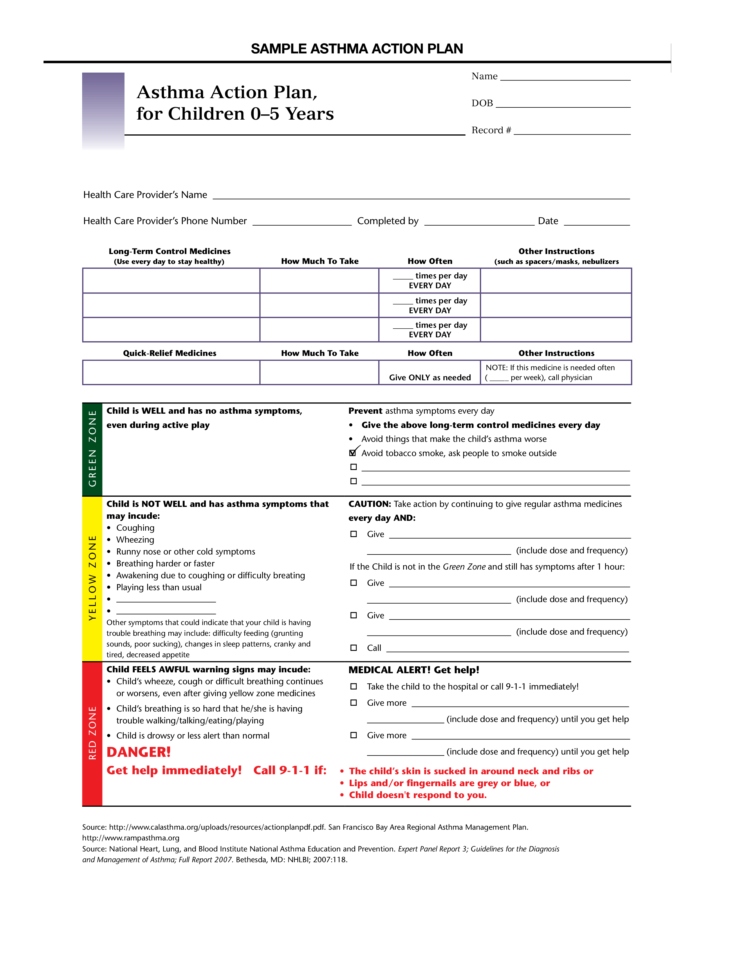 pediatric asthma action plan template