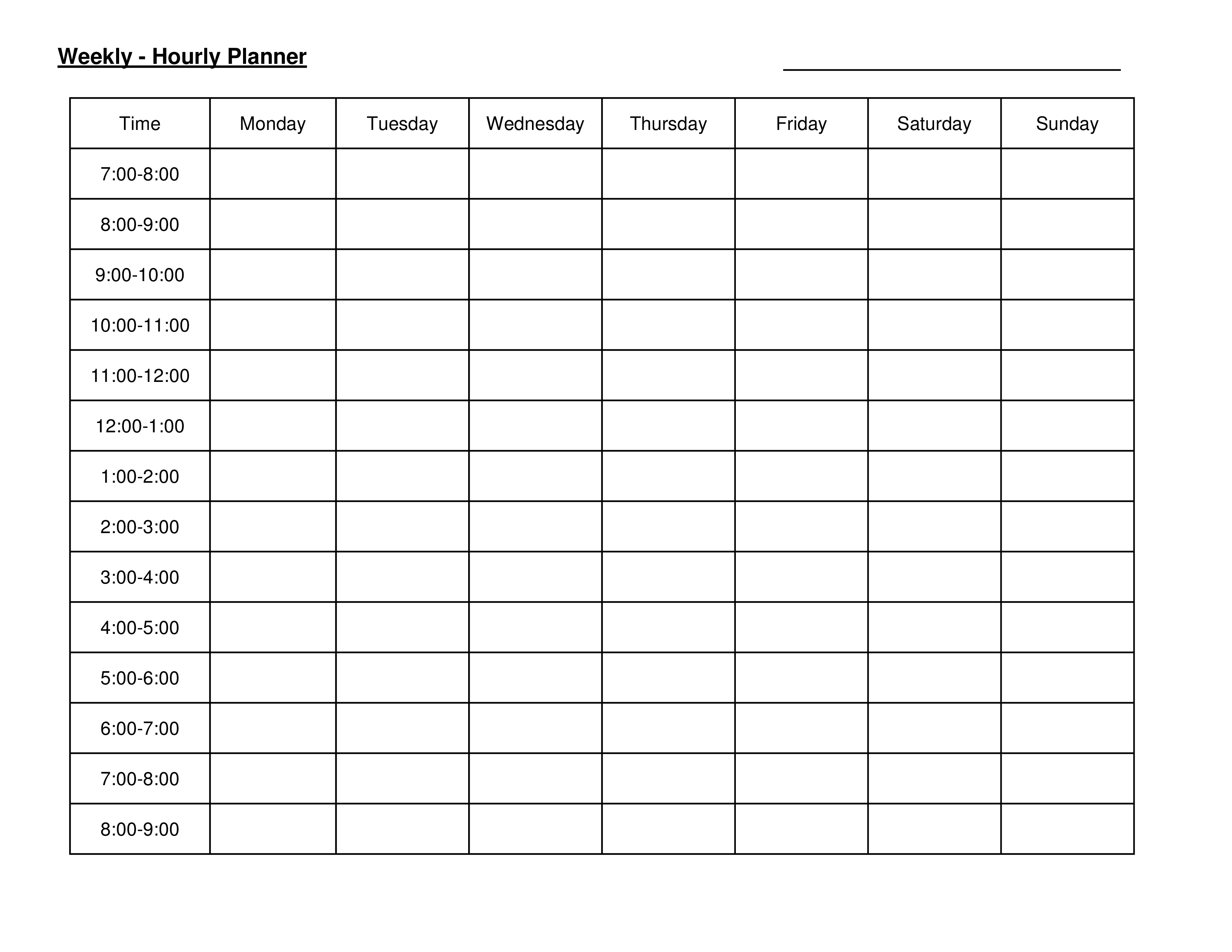 weekly hourly planner modèles