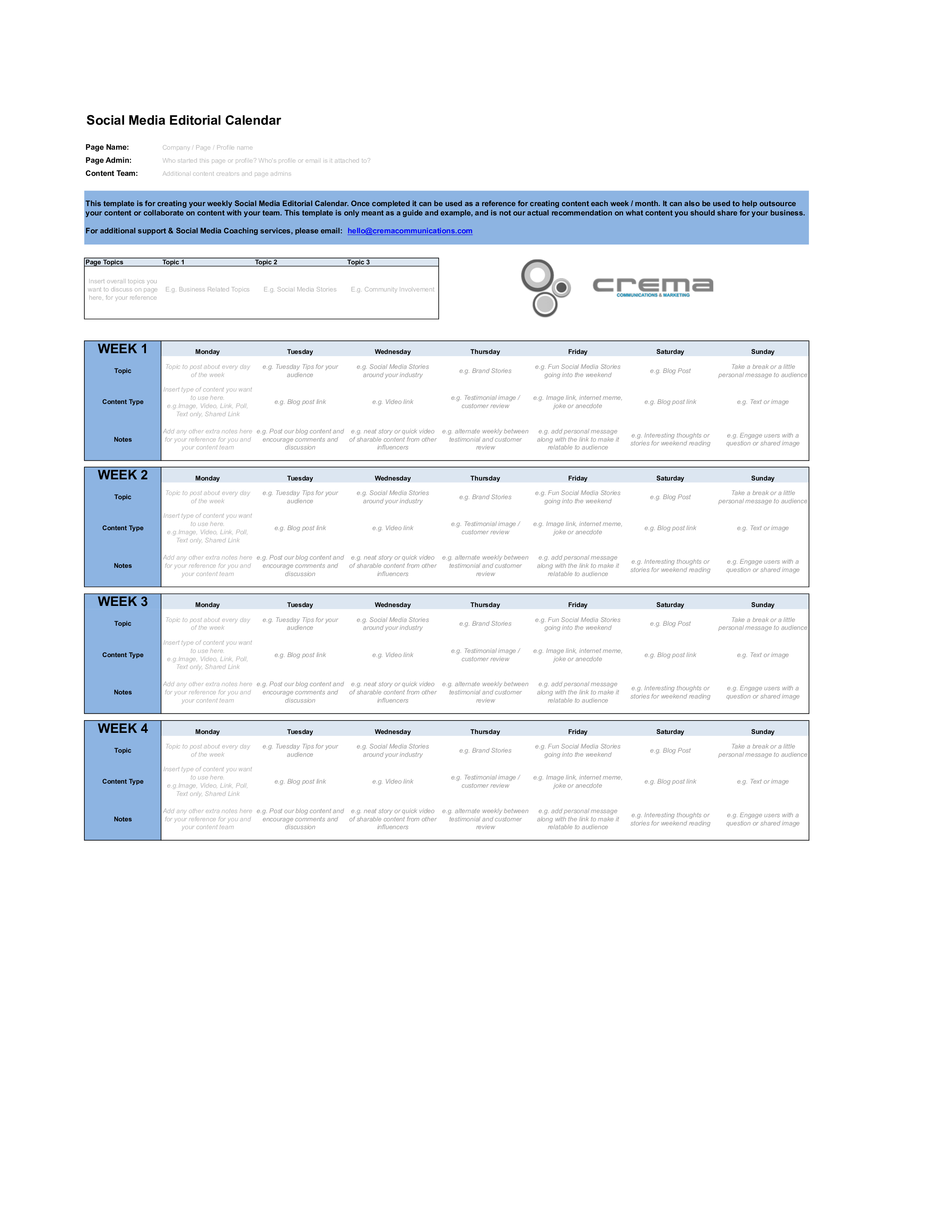 editorial social media calendar template