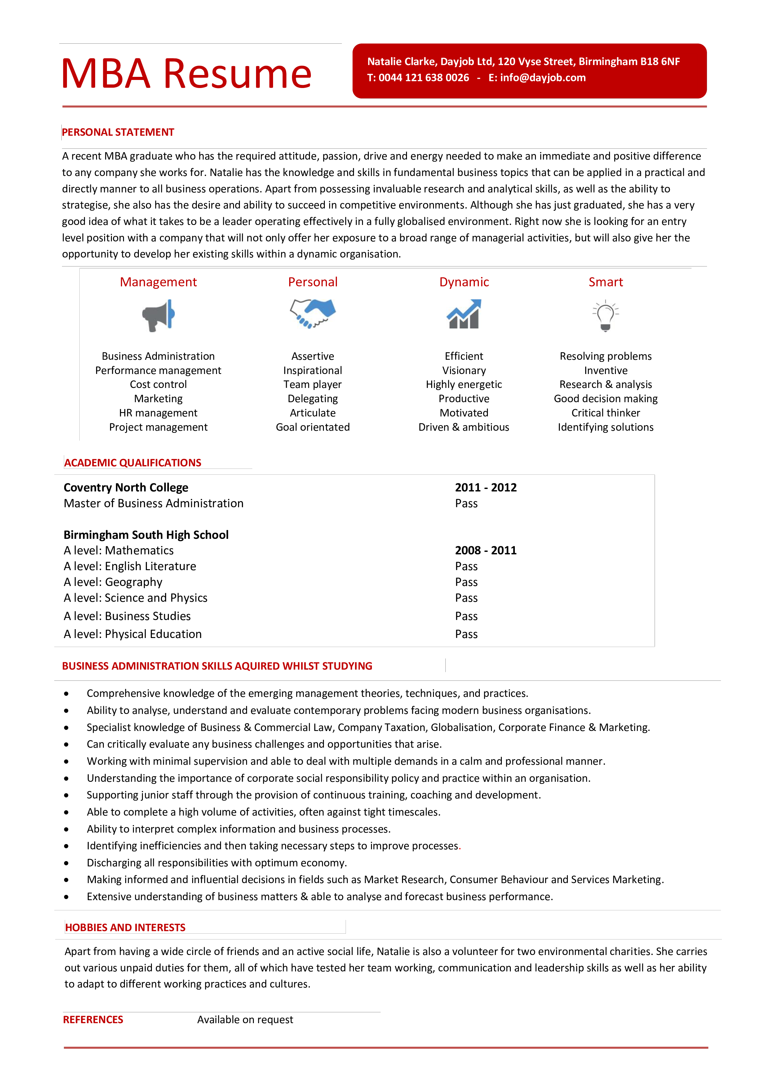 mba resume example modèles