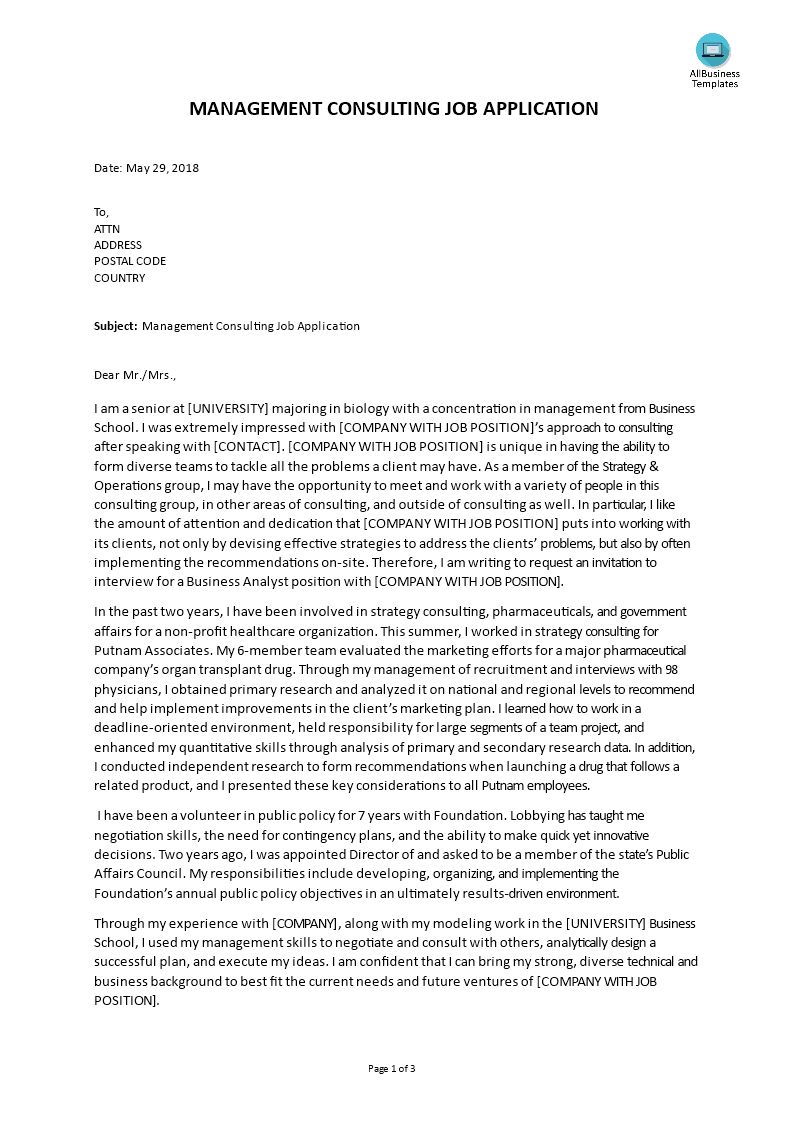 biology management consulting cover letter modèles