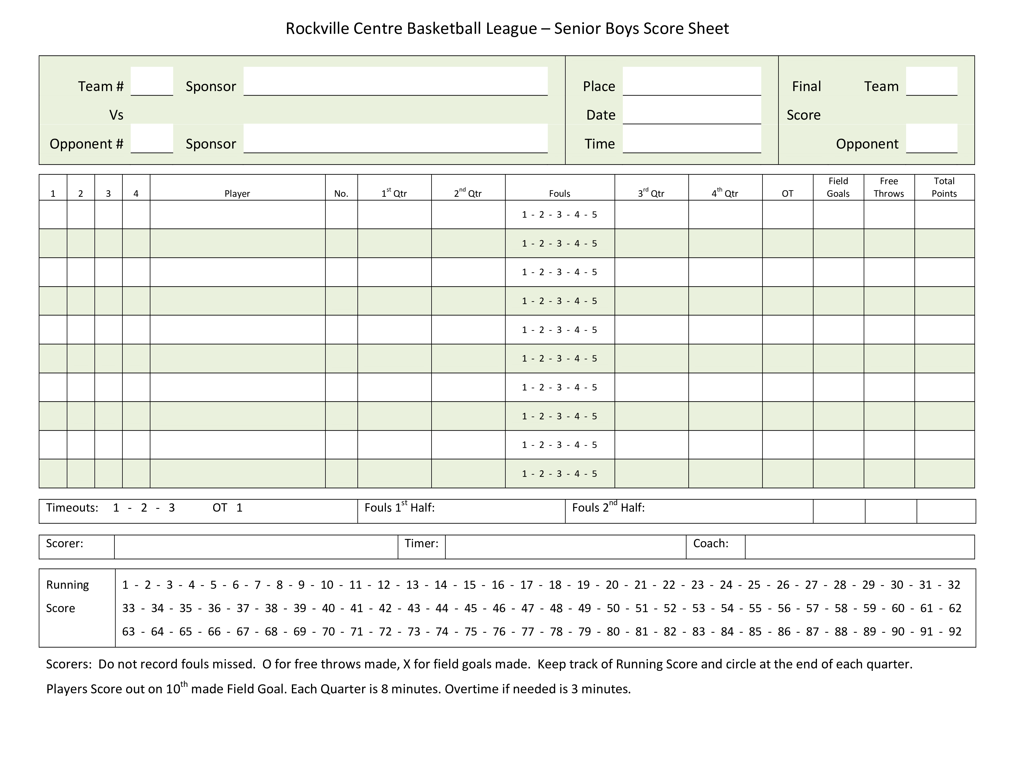 basketball league score sheet modèles