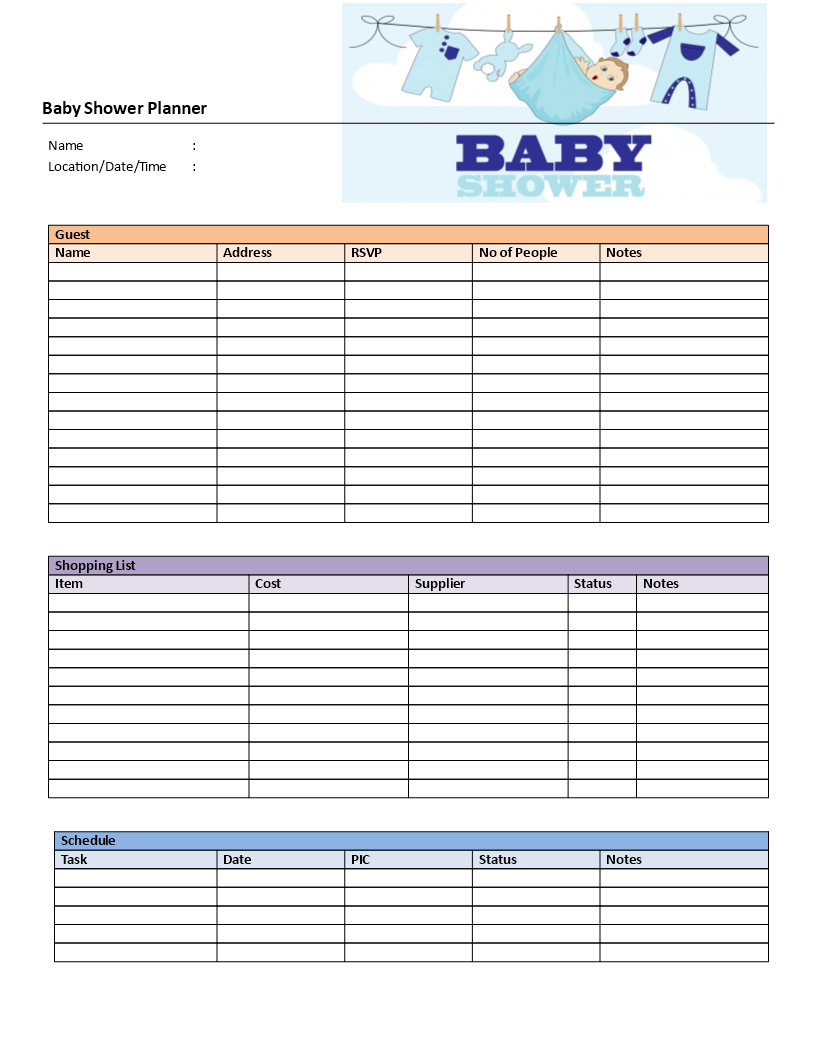 baby shower planner template