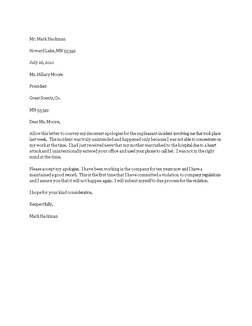 general apology letter Hauptschablonenbild