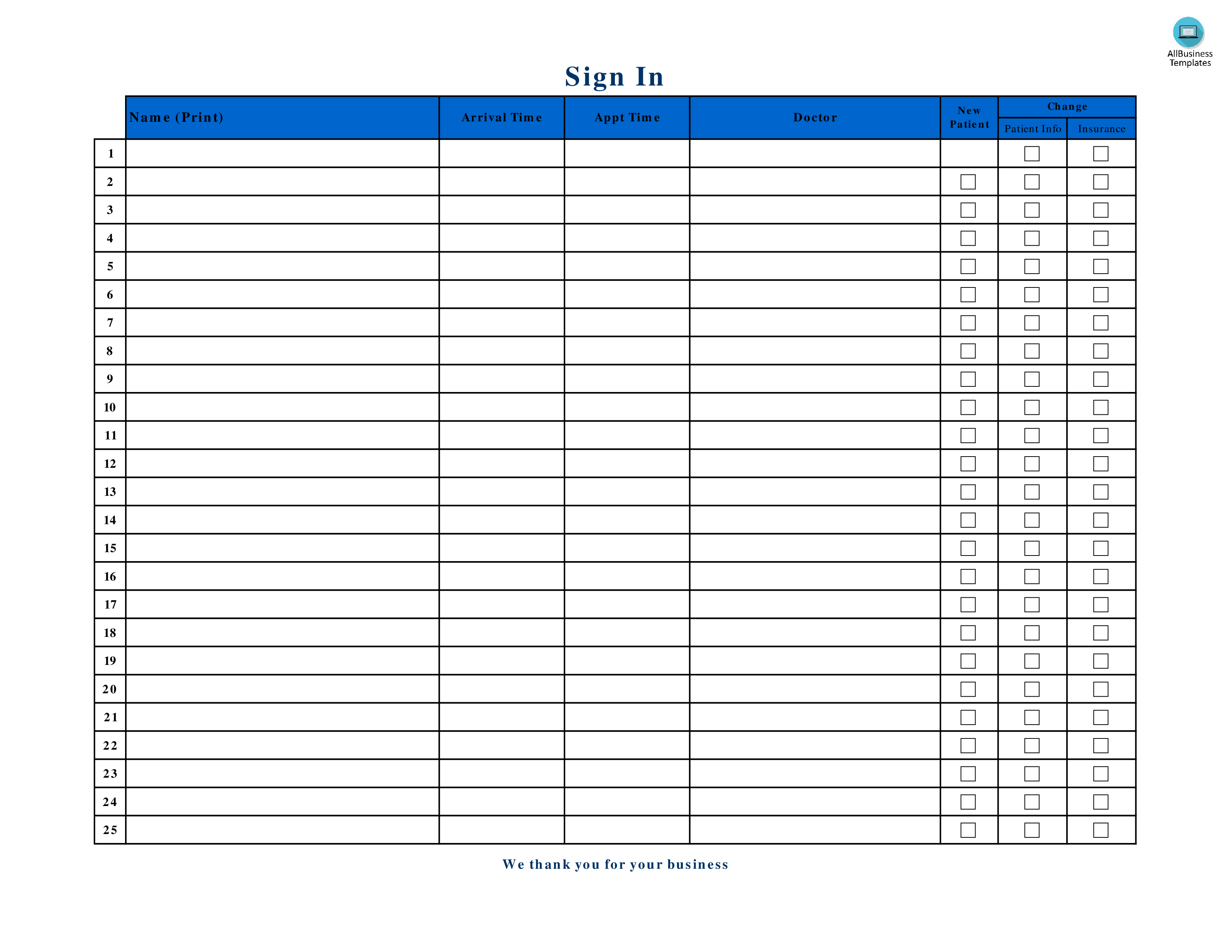 patient sign in sheet modèles