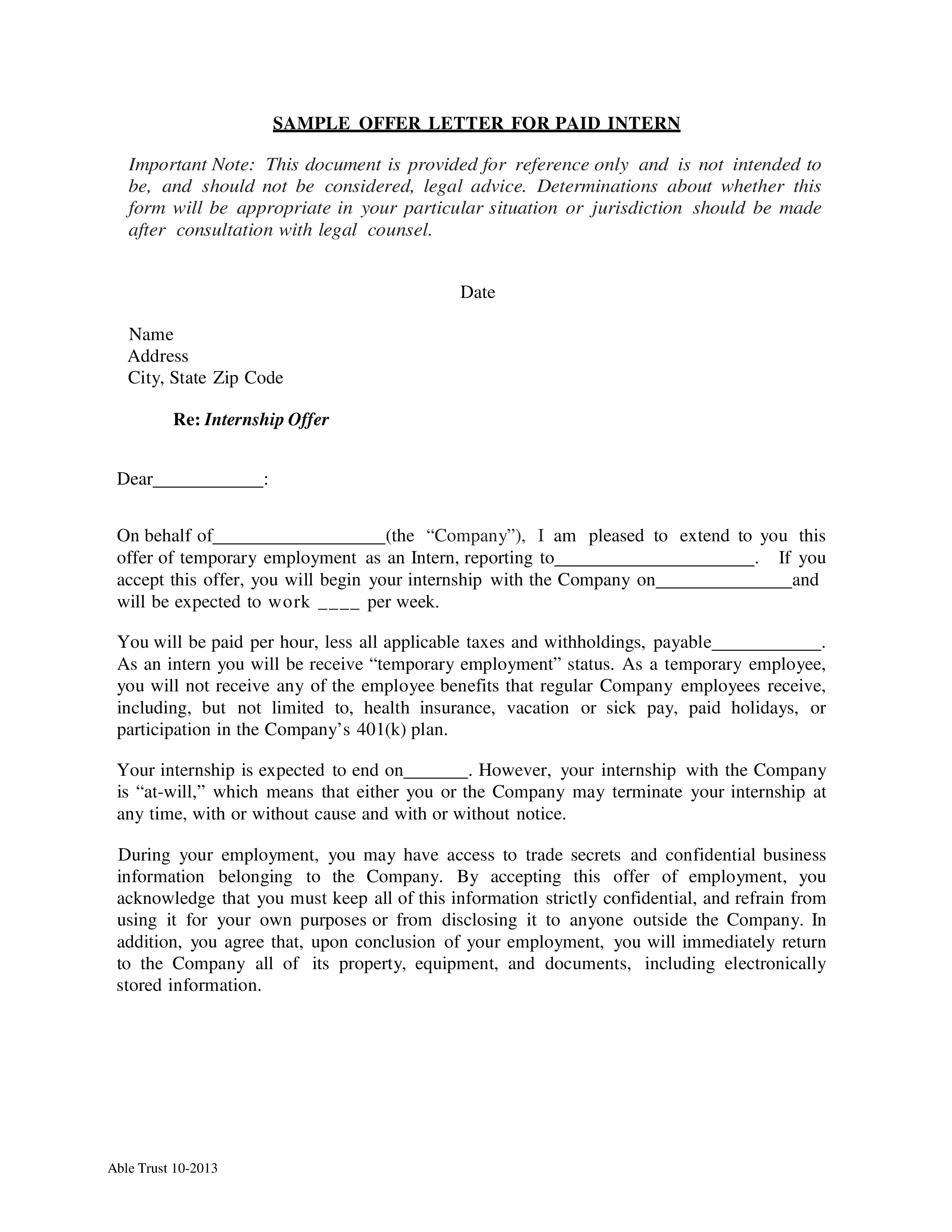 business offer letter format template