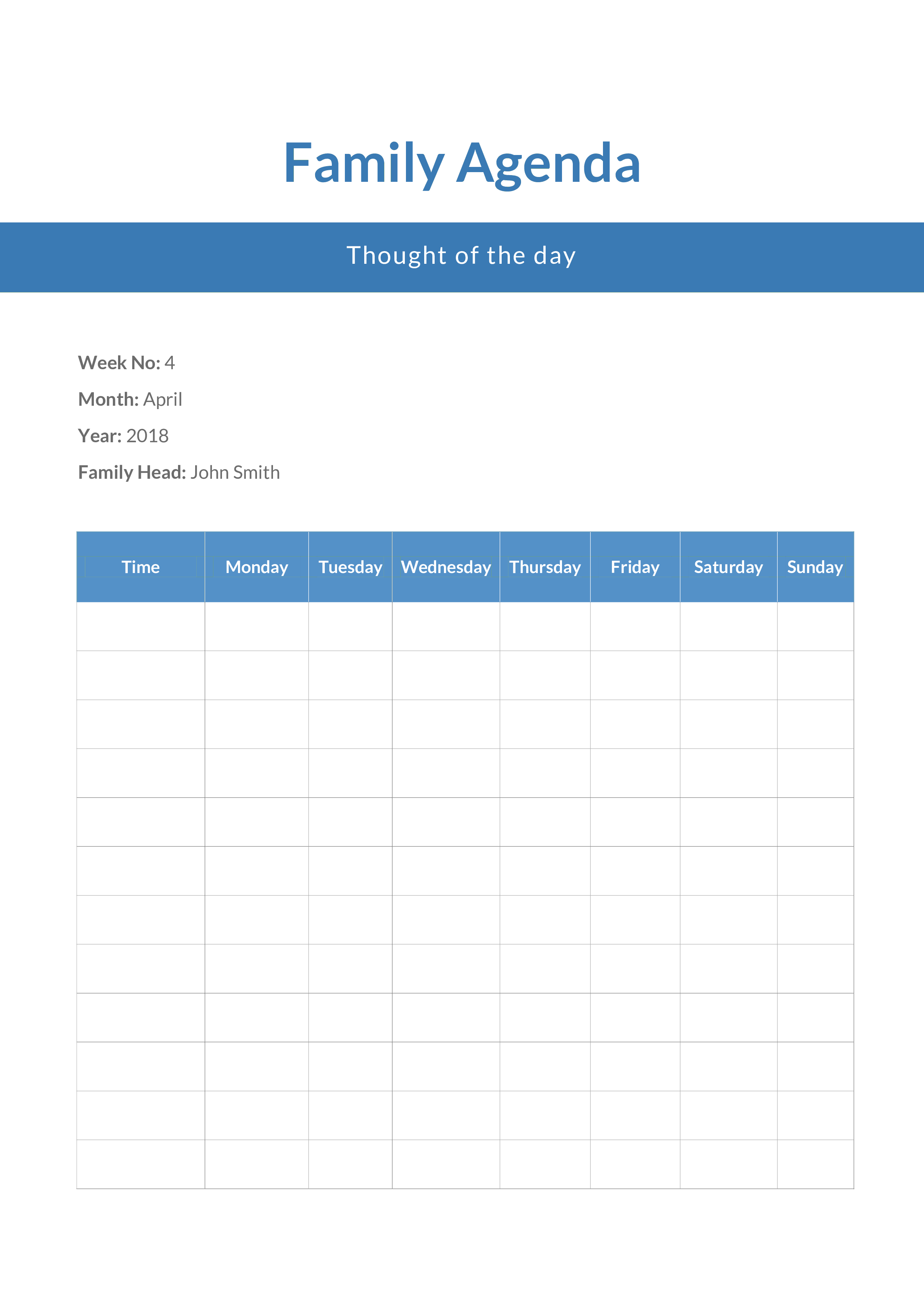 family agenda template