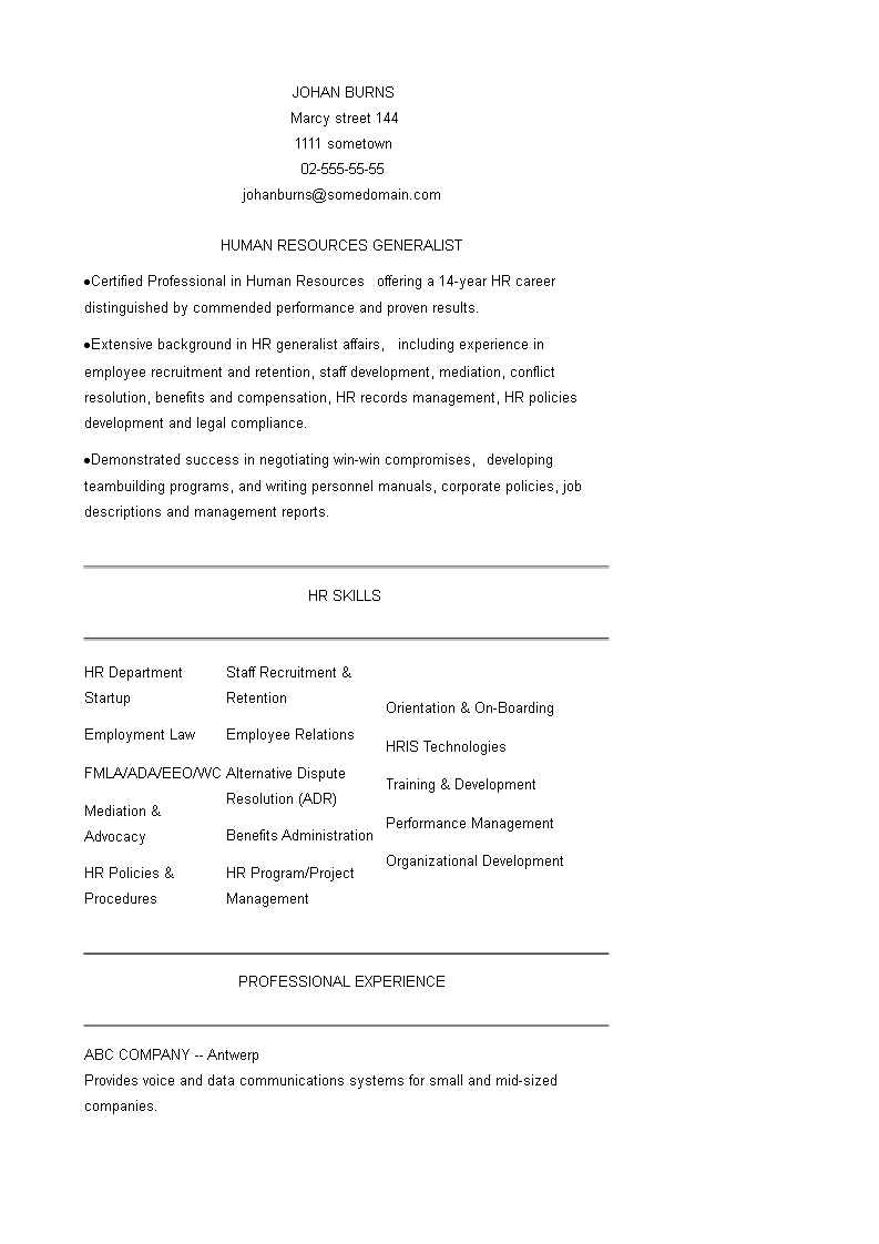 hrm generalist application letter template