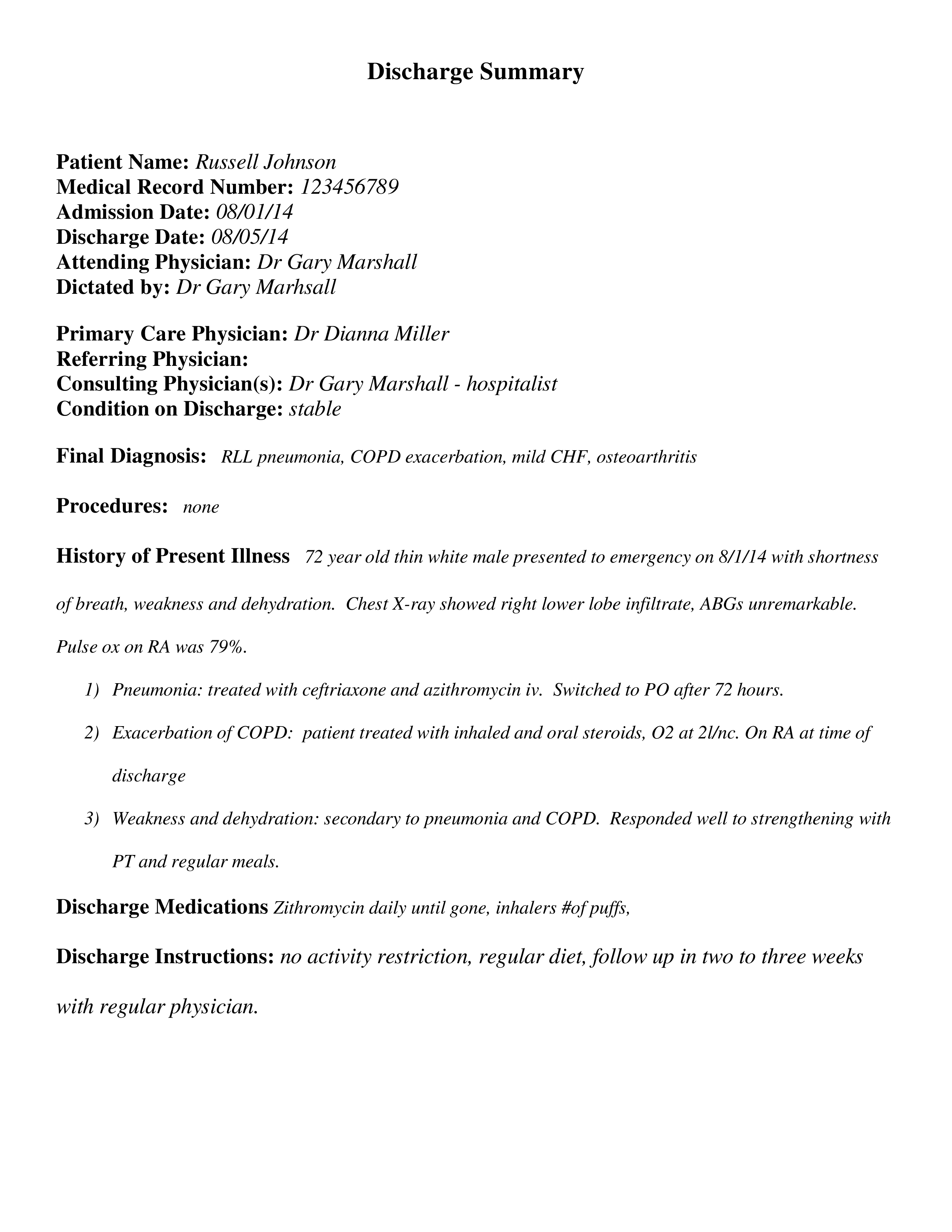 general format discharge summary Hauptschablonenbild