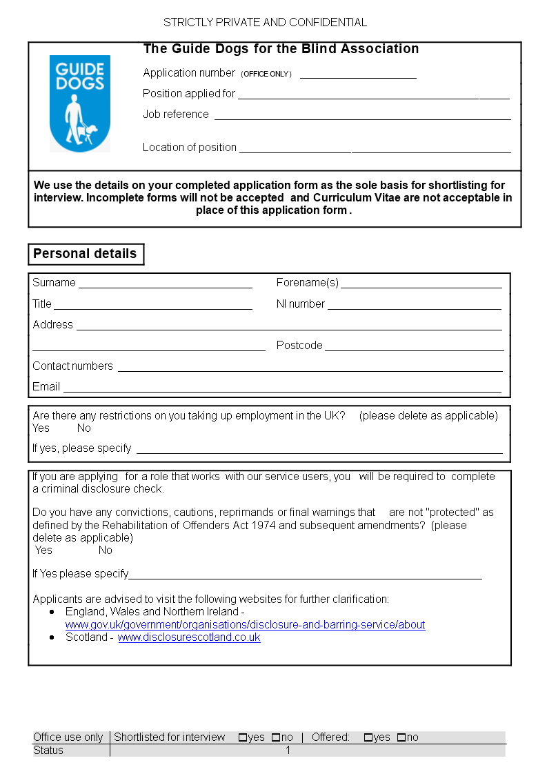 standard blank job application form template