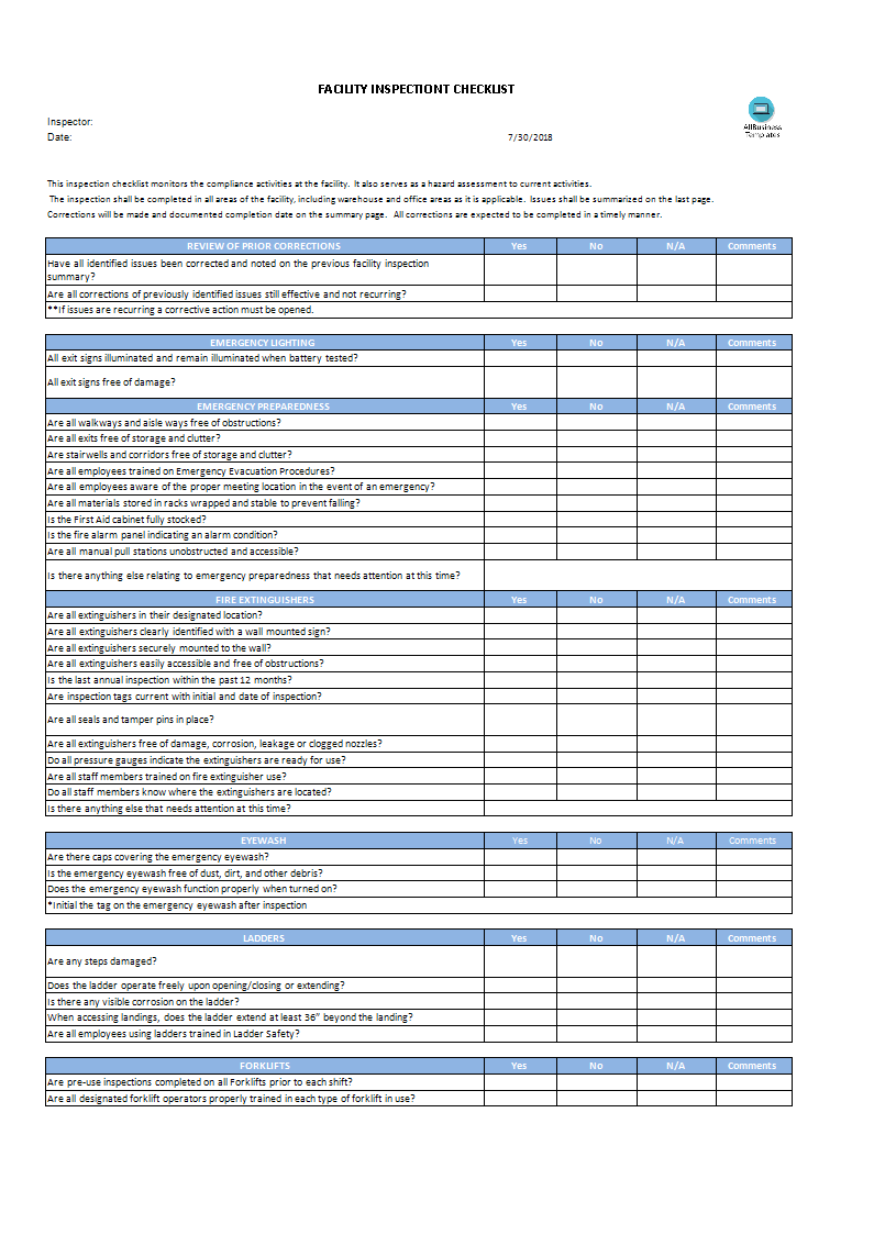 facility checklist