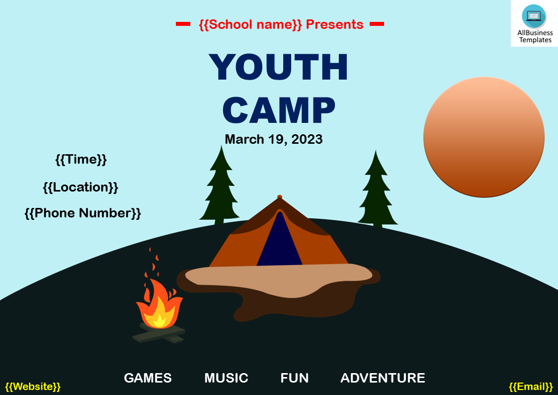 youth camp flyer template voorbeeld afbeelding 