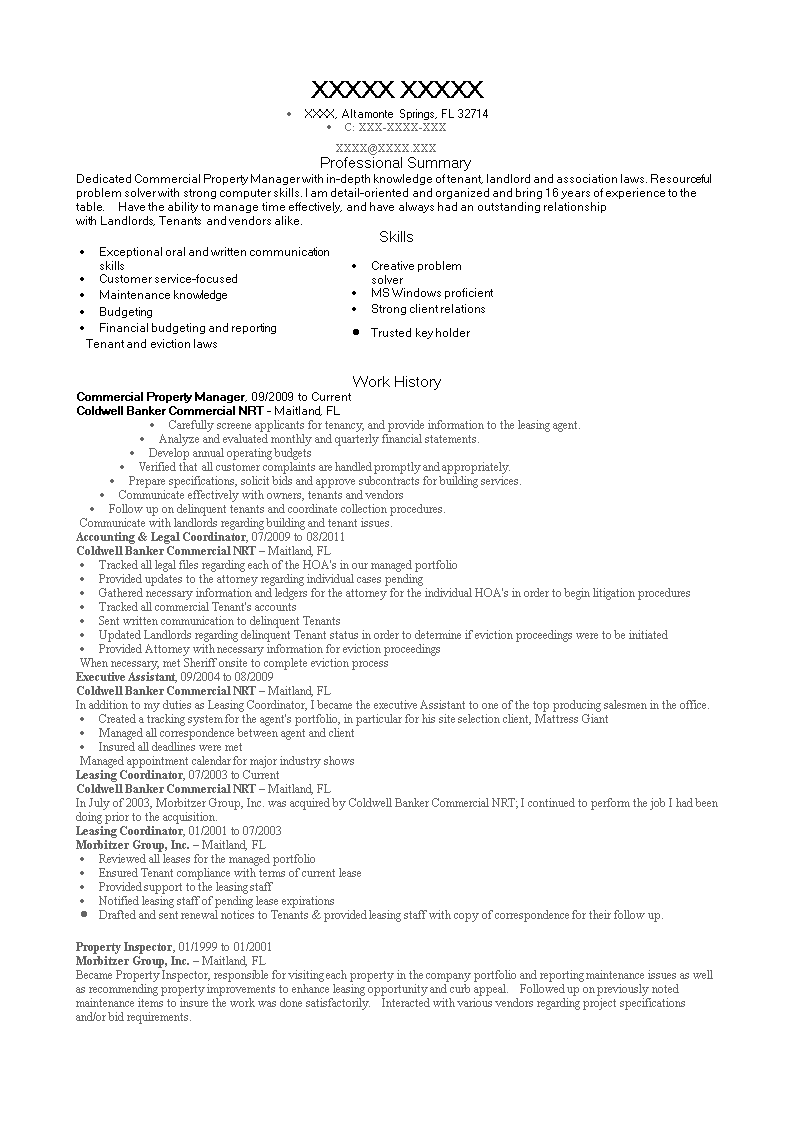 Commercial Property Manager Resume 模板