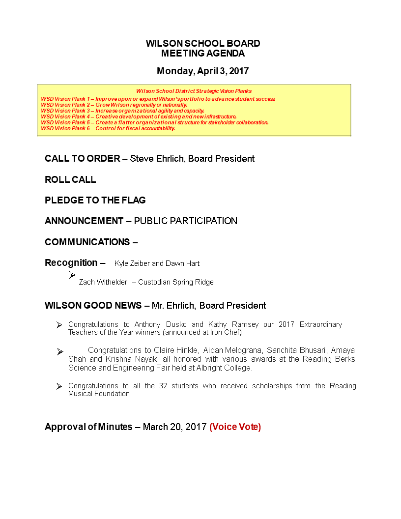 school board agenda template modèles