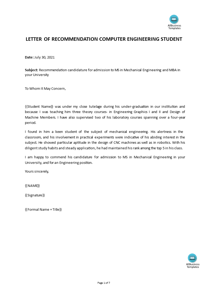 Recommendation Letter For Engineer from www.allbusinesstemplates.com